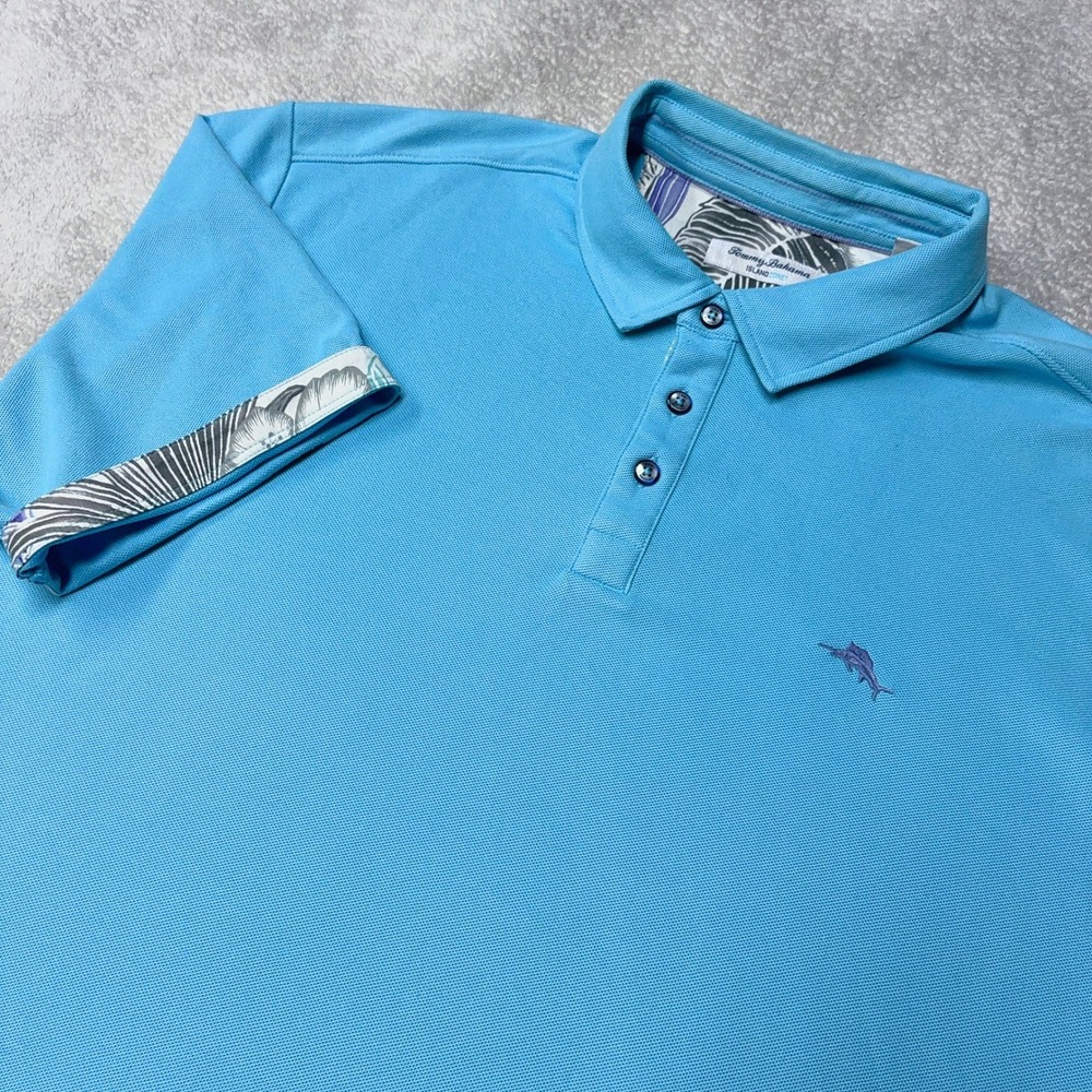Tommy Bahama IslandZone Polo Shirt Blue Tropical Palm Trim Mens 2XLT
